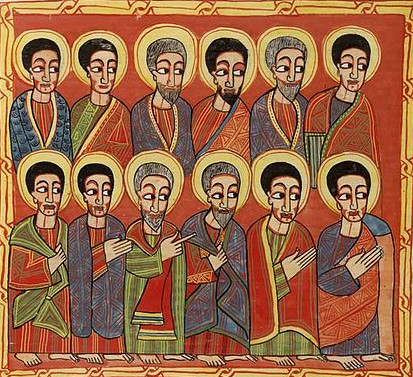 The twelve apostles stare left: an image from an Ethiopian Bible